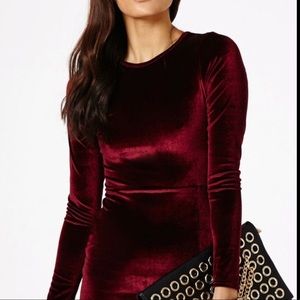 SPENSE RED WINE VELVET STRETCH LONG SLEEVE DRESS 8